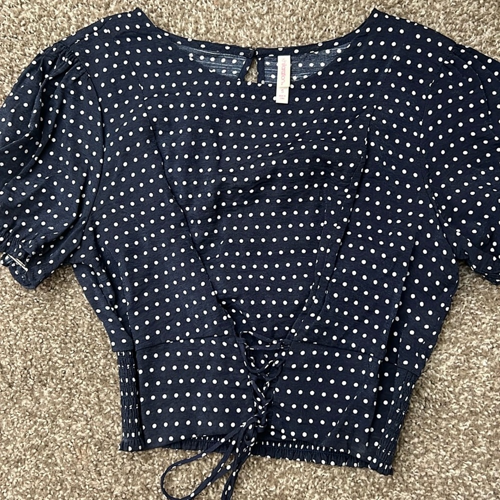 Xhilaration Navy Blue Polkadot Top